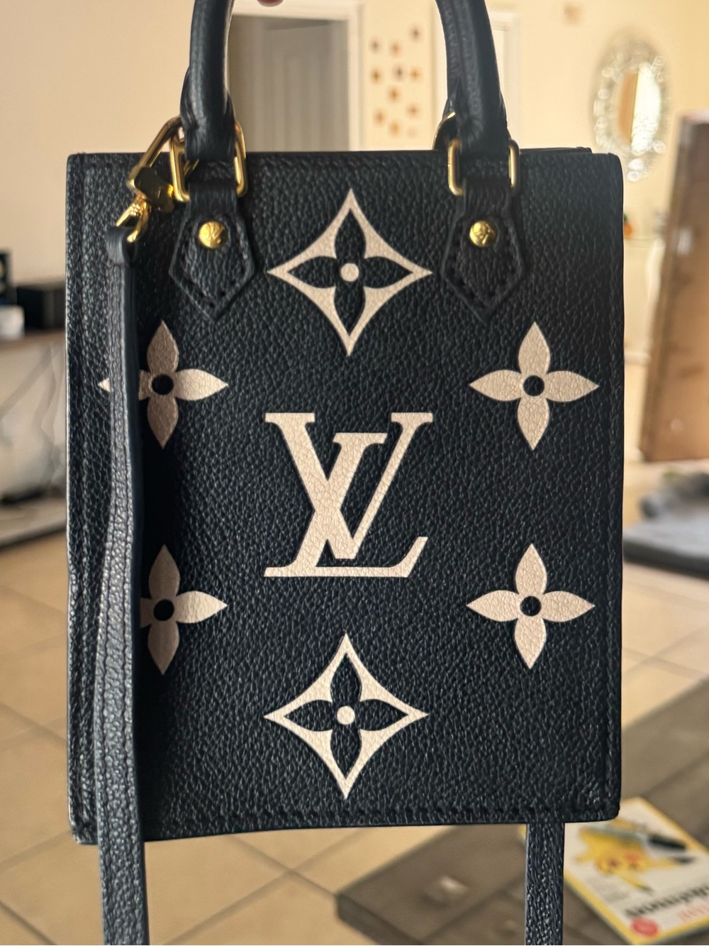 Louis Vuitton Black Mini Tote with Beige Monogram Accents - Picture 12 of 12